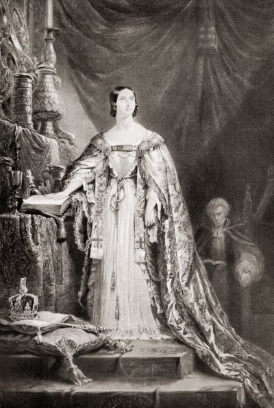 Queen Victoria taking the coronation oath by English School